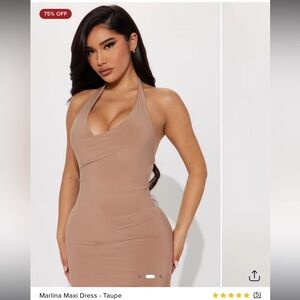 Fashion Nova Tan Bodycon Maxi Dress Halter
